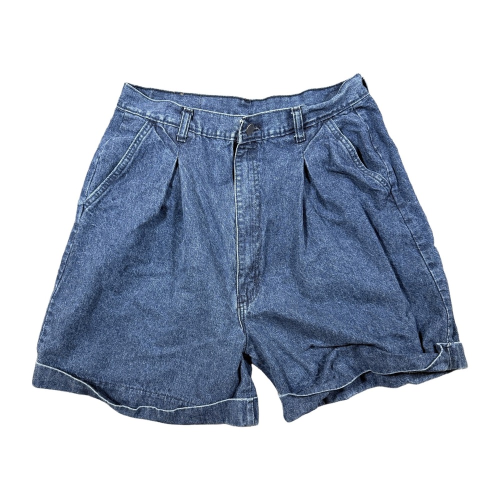 Congo Trader Vintage 90s High Rise Pleated Denim Shorts Blue Made in USA Size 18